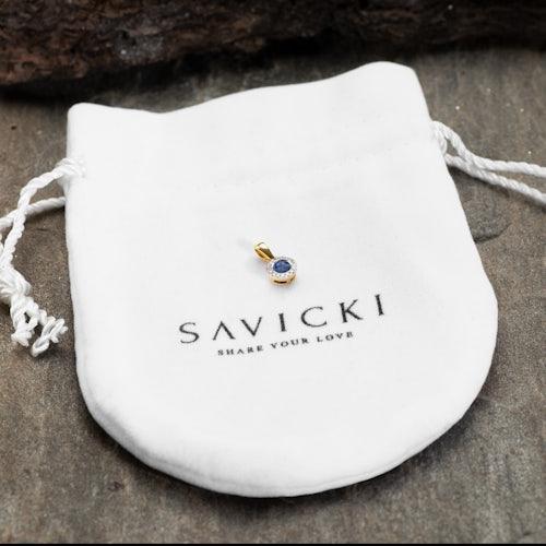 Zawieszka Savicki: złota, diamenty, niebieski szafir